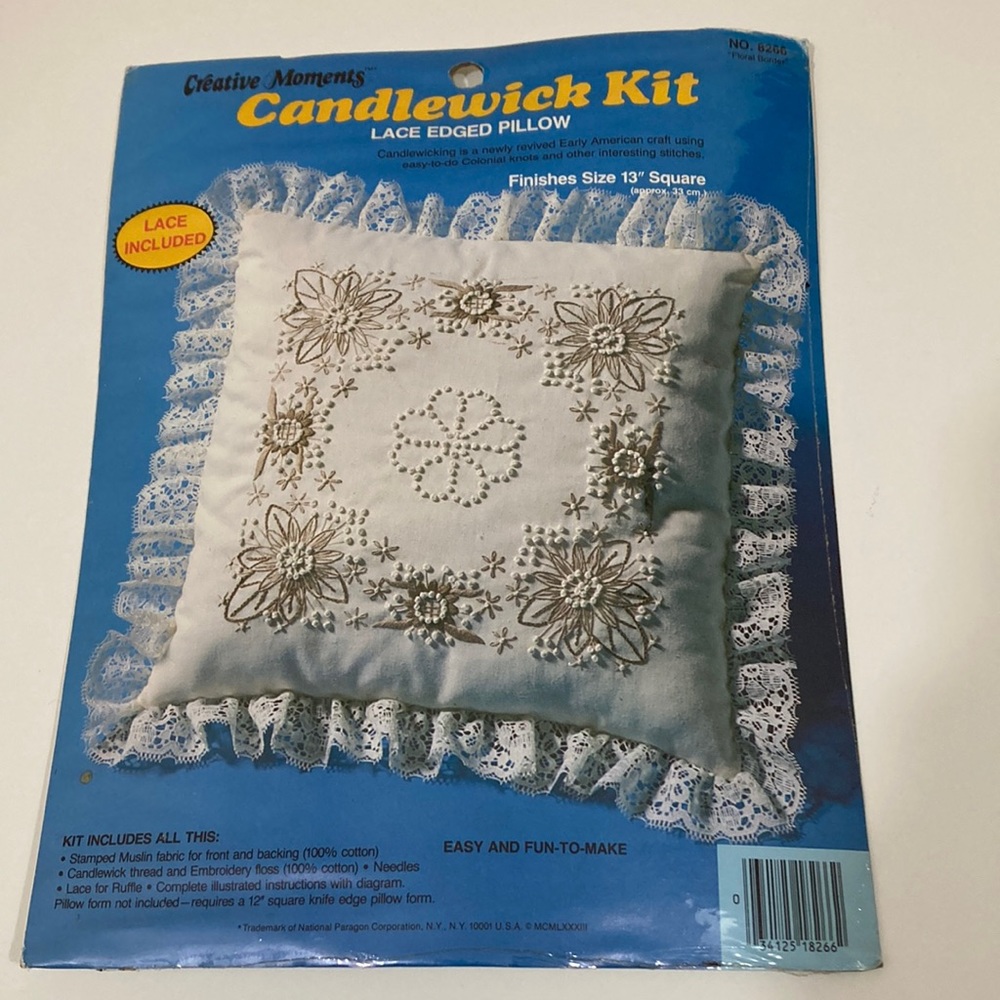 1983 Candlewick Kit Lace Edged Pillow by Creative Moments NIP